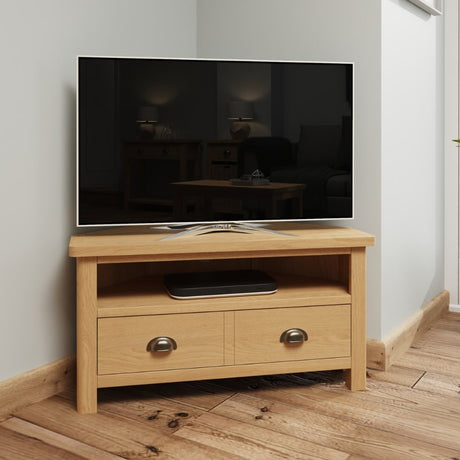 Maxwell Classic Oak Wood Corner TV Stand With Storage