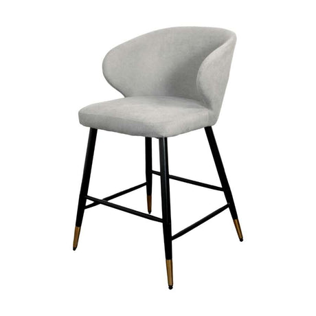 Modern-Luxury-Grey-Velvet-Bar-Stool-With-Black-Metal-Legs-With-Gold-Tips