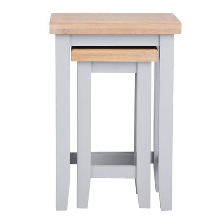 Alexandra Modern Oak Wood Square Nesting Grey Side Tables Set of 2