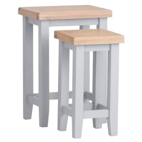 Alexandra Modern Oak Wood Square Nesting Grey Side Tables Set of 2