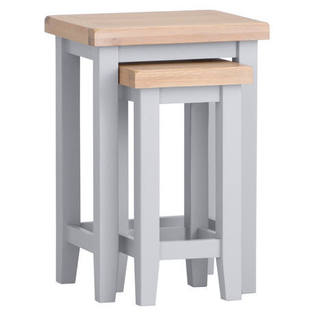 Alexandra Modern Oak Wood Square Nesting Grey Side Tables Set of 2