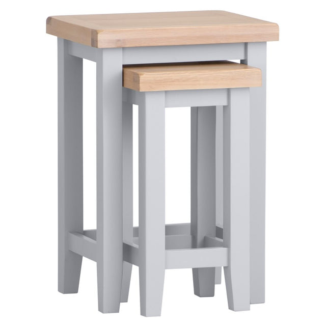 Alexandra Modern Oak Wood Square Nesting Grey Side Tables Set of 2