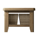 Nathan Rustic Rectangular Oak Wood Coffee Table With Wicker Storage 100cm