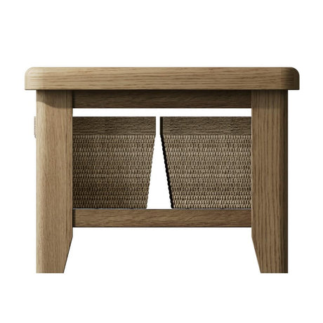 Nathan Rustic Rectangular Oak Wood Coffee Table With Wicker Storage 100cm