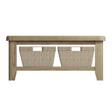 Nathan Rustic Rectangular Oak Wood Coffee Table With Wicker Storage 100cm