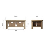 Nathan Rustic Rectangular Oak Wood Coffee Table With Wicker Storage 100cm