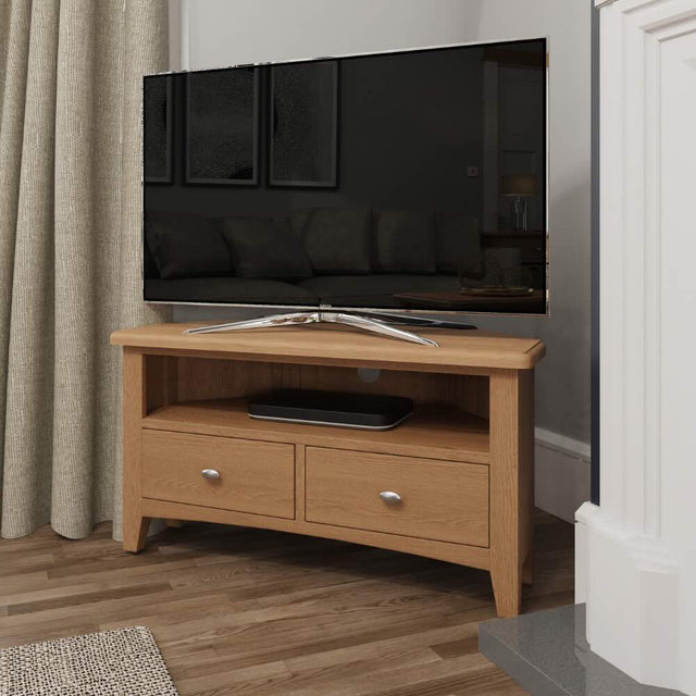 Jameson Classic Oak Wood Corner TV Stand With Storage