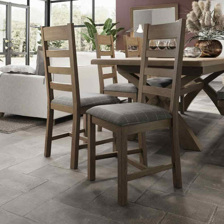 Modern-Oak-Wood-Dining-Chair-With-Fabric-Checkered-Seat-Set-of-2