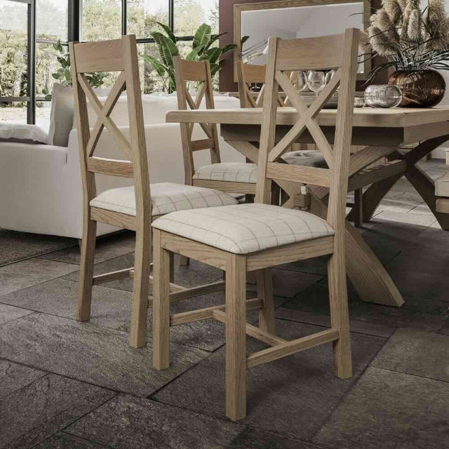 Modern-Oak-Wood-Dining-Chair-With-Fabric-Checkered-Seat-Set-of-2