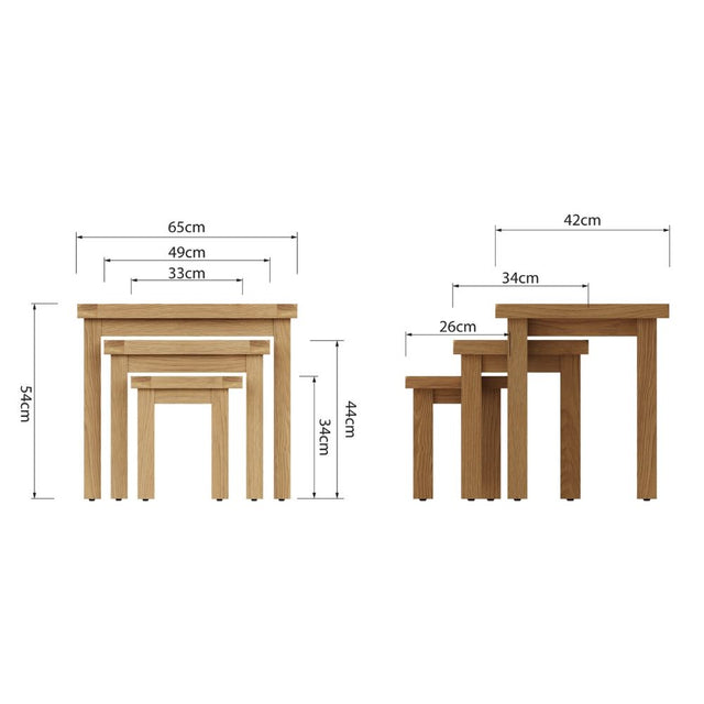 Arthur Rustic Oak Wood Square Nesting Side Tables Set of 3