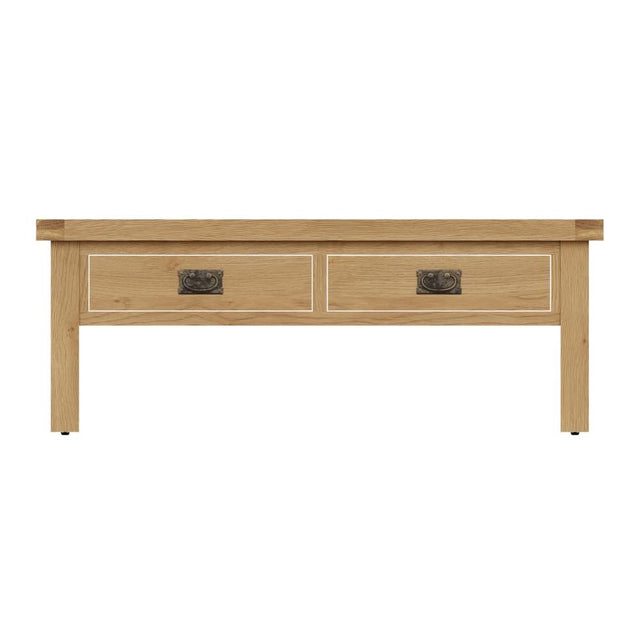 Arthur Rustic Rectangular Oak Wood Coffee Table With Drawers 120cm