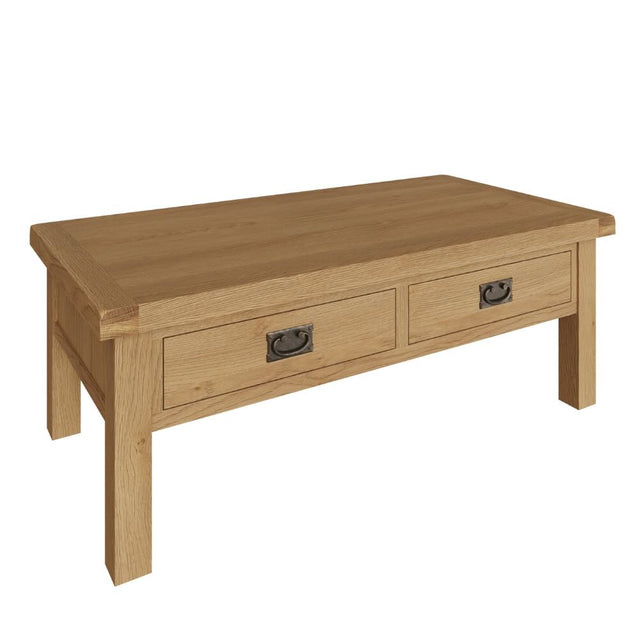 Arthur Rustic Rectangular Oak Wood Coffee Table With Drawers 120cm