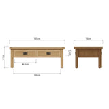 Arthur Rustic Rectangular Oak Wood Coffee Table With Drawers 120cm