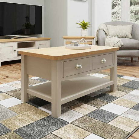 Oliver Modern Rectangular Oak Wood Coffee Table With Storage 90cm