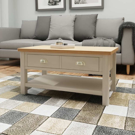 Oliver Modern Rectangular Oak Wood Coffee Table With Storage 90cm