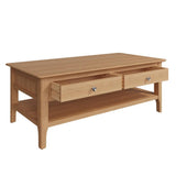 Monroe Rustic Rectangular Oak Wood Coffee Table With Storage 120cm