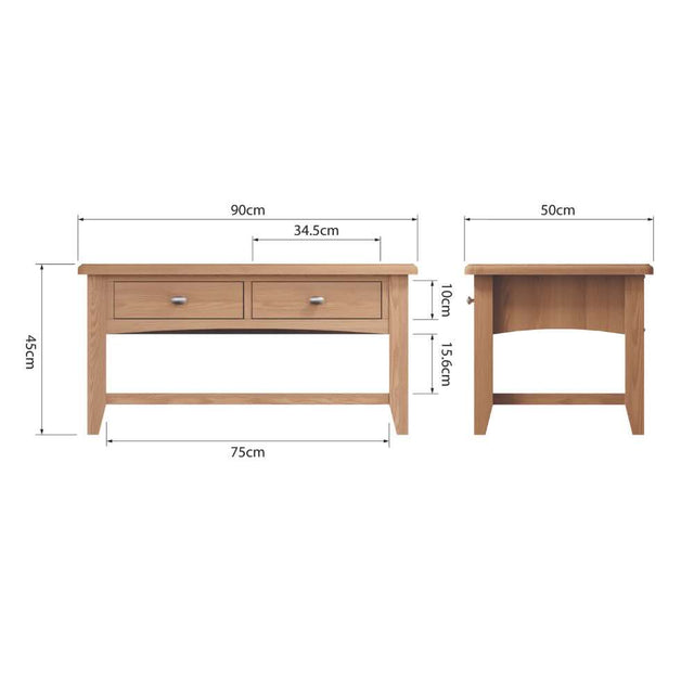 Jameson Rustic Rectangular Oak Wood Coffee Table With Storage 90cm