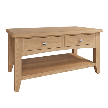 Jameson Rustic Rectangular Oak Wood Coffee Table With Storage 90cm