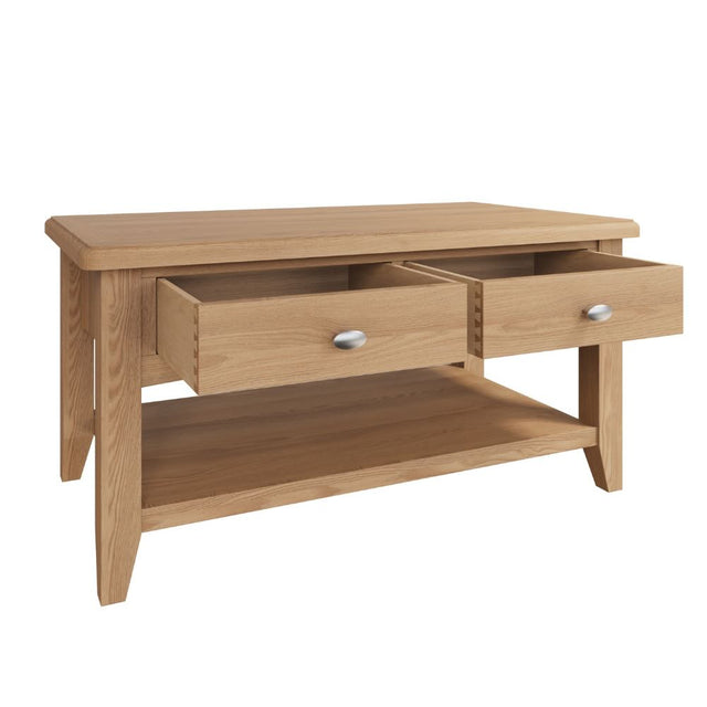 Jameson Rustic Rectangular Oak Wood Coffee Table With Storage 90cm