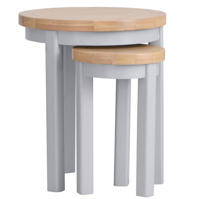 Alexandra Modern Oak Wood Round Nesting Side Tables Set of 2