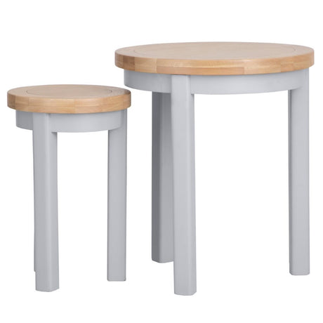 Alexandra Modern Oak Wood Round Nesting Side Tables Set of 2