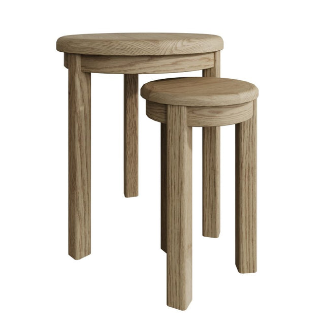 Nathan Rustic Oak Wood Round Nesting Side Tables Set of 2