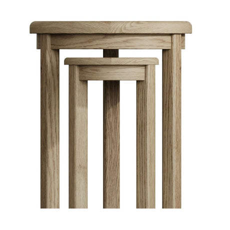 Nathan Rustic Oak Wood Round Nesting Side Tables Set of 2