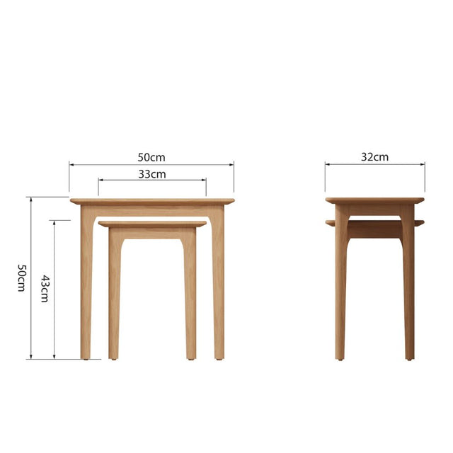 Monroe Modern Scandinavian Style Oak Wood Nesting Side Tables Set of 2