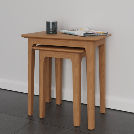 Monroe Modern Scandinavian Style Oak Wood Nesting Side Tables Set of 2