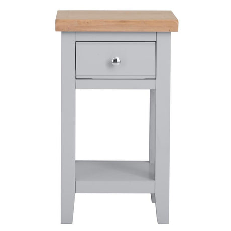 Alexandra Modern Oak Wood Square Grey Side Table With Drawer