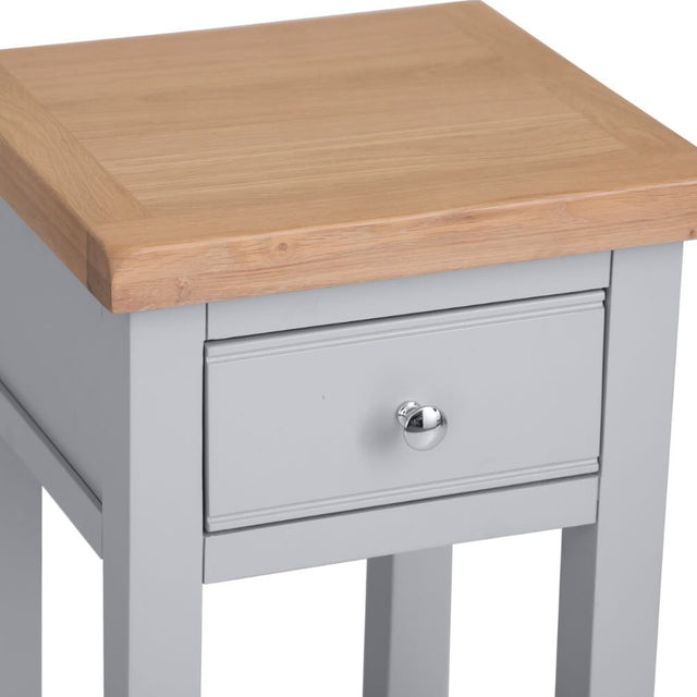 Alexandra Modern Oak Wood Square Grey Side Table With Drawer