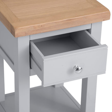 Alexandra Modern Oak Wood Square Grey Side Table With Drawer