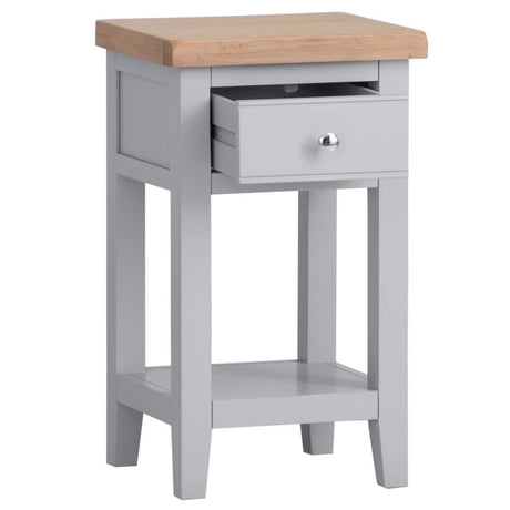 Alexandra Modern Oak Wood Square Grey Side Table With Drawer