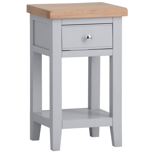 Alexandra Modern Oak Wood Square Grey Side Table With Drawer