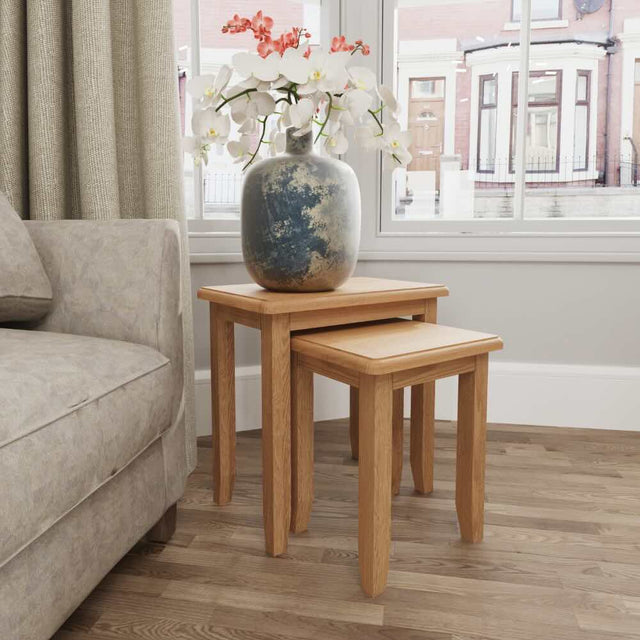 Jameson Rustic Oak Wood Square Nesting Side Tables Set of 2