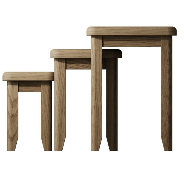 Nathan Rustic Oak Wood Square Nesting Side Tables Set of 3