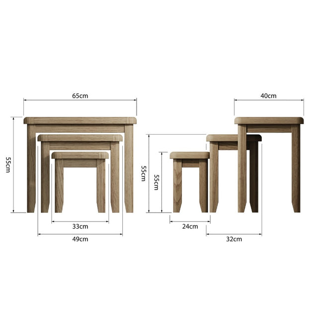 Nathan Rustic Oak Wood Square Nesting Side Tables Set of 3