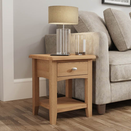 Jameson Rustic Oak Wood Square Side Table With Drawer