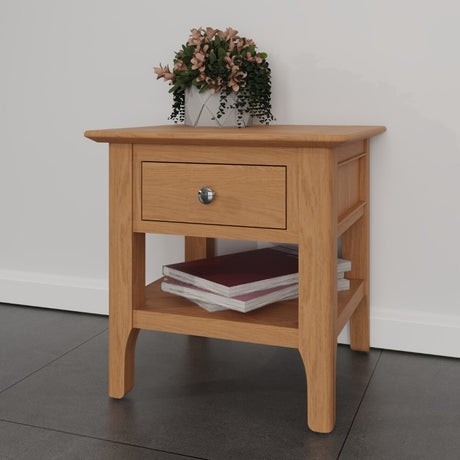 Monroe Modern Scandinavian Style Oak Wood Side Table With Drawer