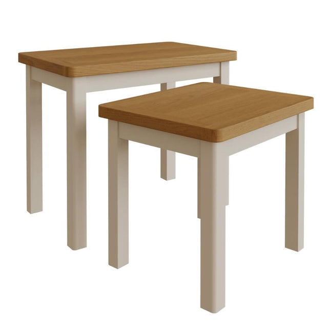 Oliver Modern Oak Wood White Nesting Side Tables Set of 2