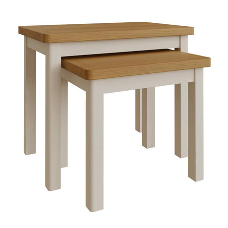 Oliver Modern Oak Wood White Nesting Side Tables Set of 2