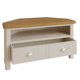 Oliver Classic Oak Wood White Corner TV Stand With Storage