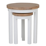 Alexandra Modern Oak Wood Round White Nesting Side Tables Set of 2