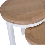 Alexandra Modern Oak Wood Round White Nesting Side Tables Set of 2