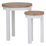 Alexandra Modern Oak Wood Round White Nesting Side Tables Set of 2