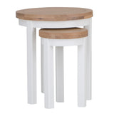 Alexandra Modern Oak Wood Round White Nesting Side Tables Set of 2