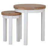 Alexandra Modern Oak Wood Round White Nesting Side Tables Set of 2