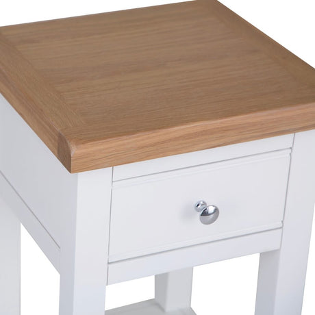 Alexandra Modern Oak Wood Square White Side Table With Drawer