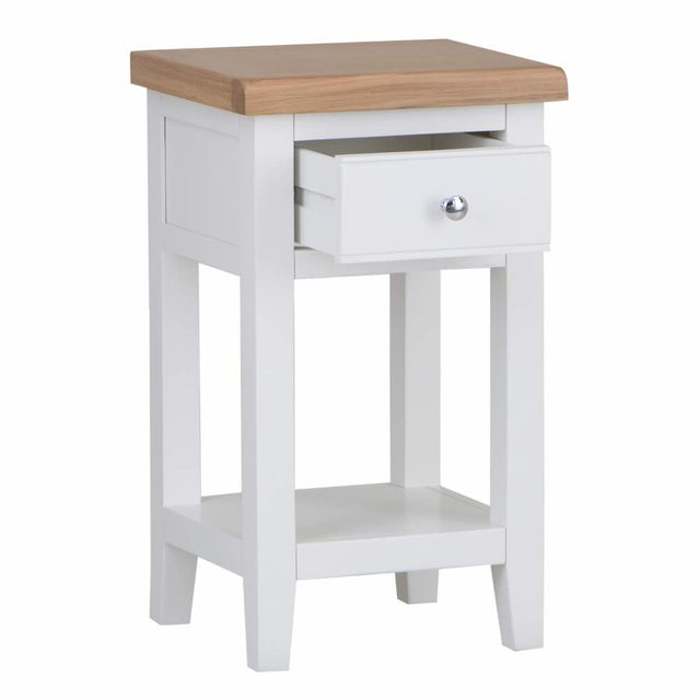 Alexandra Modern Oak Wood Square White Side Table With Drawer