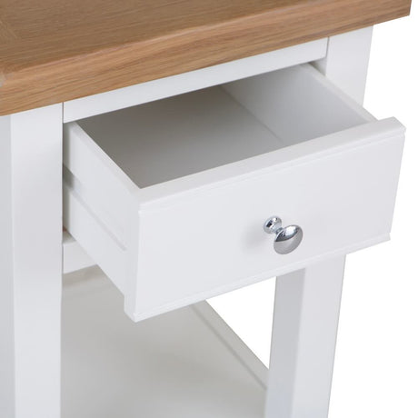 Alexandra Modern Oak Wood Square White Side Table With Drawer